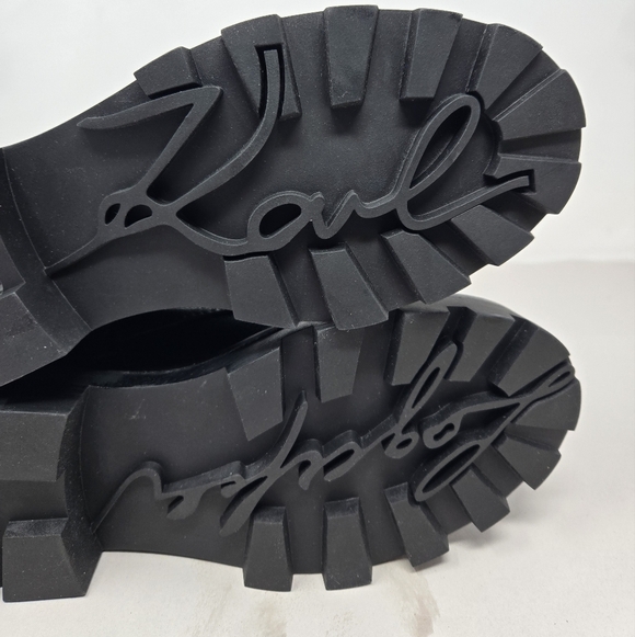 Karl Lagerfeld Maeva Womens Lug Sole  Combat Boots Sz 6M Black Leather Crystals - Picture 9 of 11